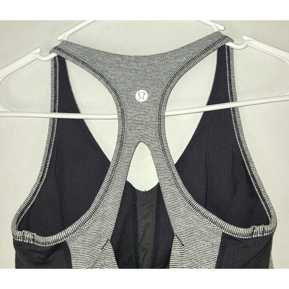 Lululemon Tank Top 4 Racerback Keyhole Stripe Built In Bra Active Black White - Picture 6 of 13